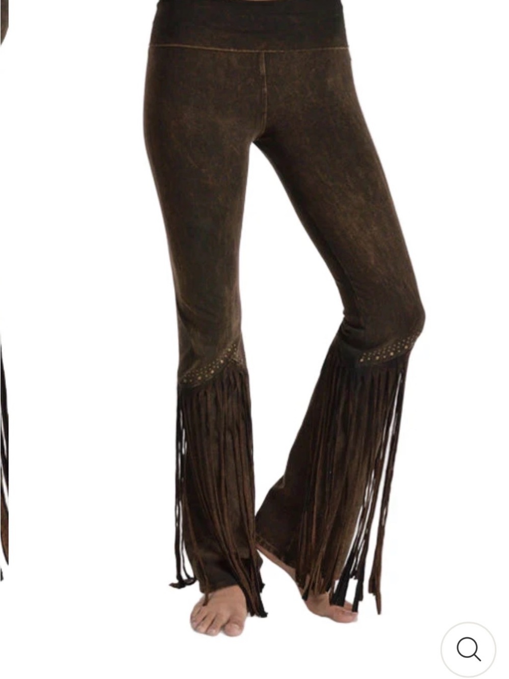 Fringed Flare Yoga Pants - Brown T-Party Size Small Mineral Wash studded New